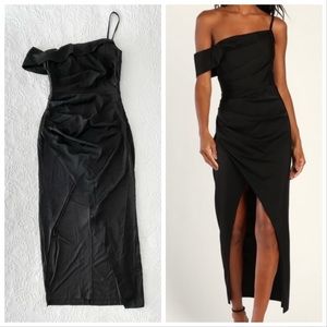 NWOT Lulus Showing Off a Little Black Asymmetrical Tulip Midi Dress Small